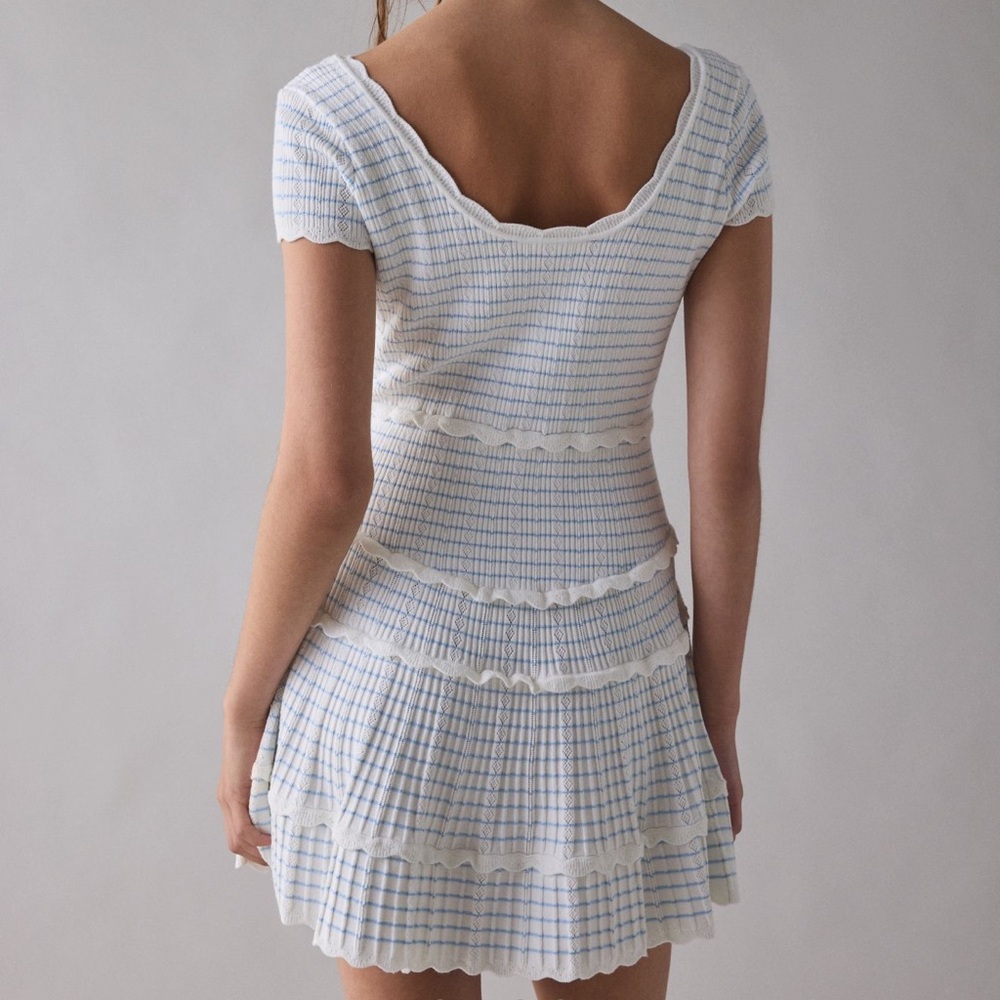 NWT Love Shack Fancy Elisavette Striped Stretch Knit Mini Dress XL blue white - Picture 2 of 9